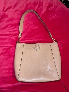 Tory Burch Beige Pebbled Leather Shoulder Bag